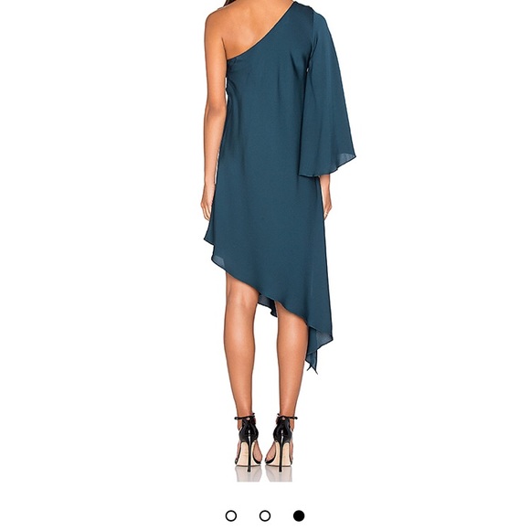 Milly silk teal one shoulder cocktail dress - Picture 2 of 6
